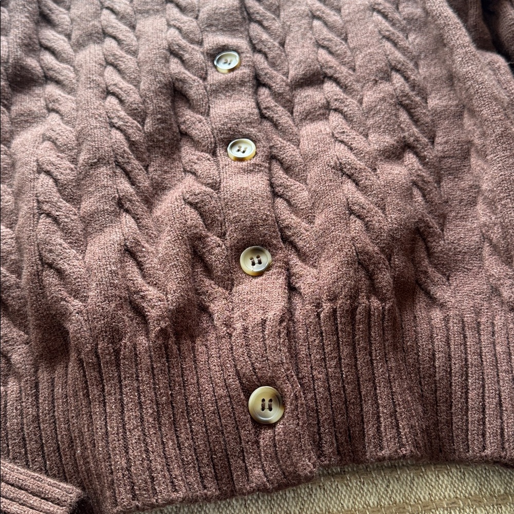 Pink Rose Women's Chocolate Cable Knit Cardigan - Picture 4 of 7
